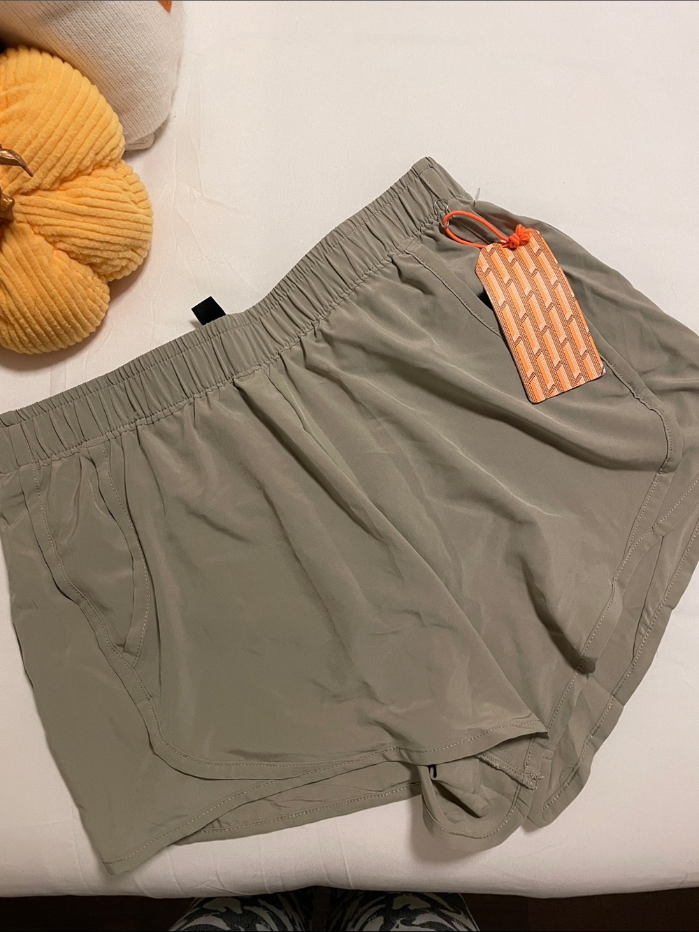 Hype Olive Green Women's Athletic Shorts with Orange Tag